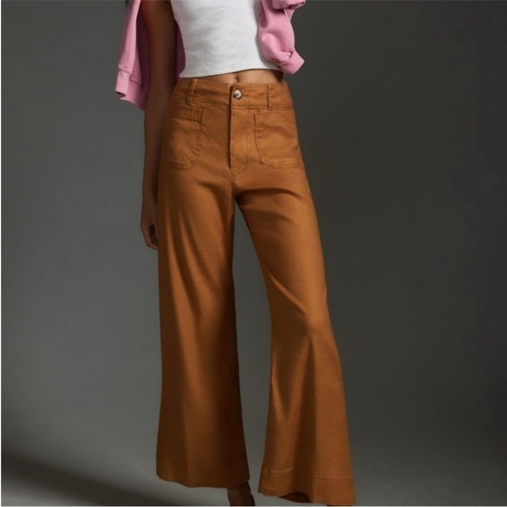 Anthropologie The Colette Crop Wide-Leg Pants Linen Blend Size 26 NWT